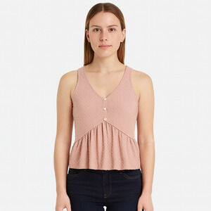 Paper Crane Women’s Pink Baby Doll Peplum Tank Top – Size XS NWOT